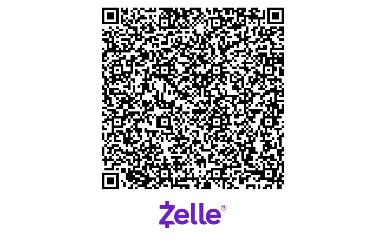 A qr code for zelle is shown on a white background
