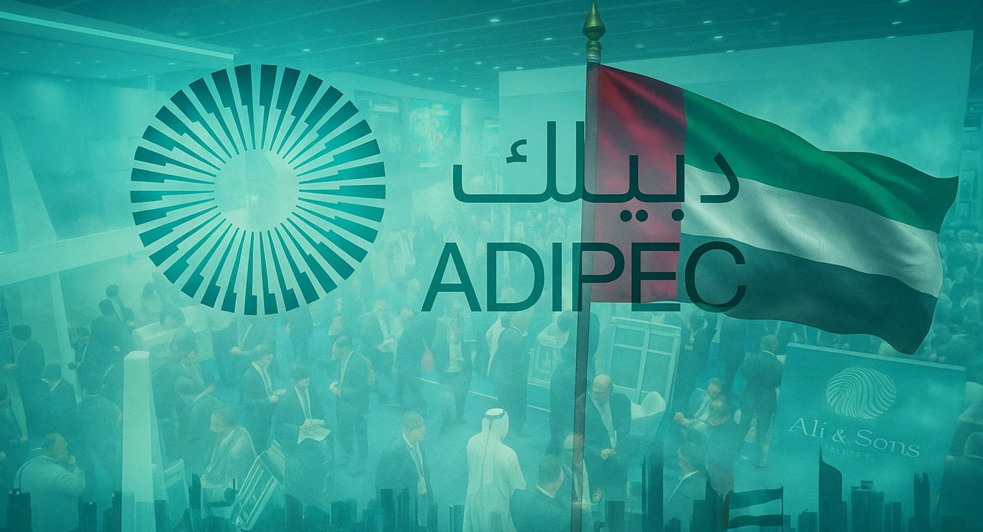 ADIPEC 2025 conference with UAE flag showcasing global energy leaders gathering in Abu Dhabi