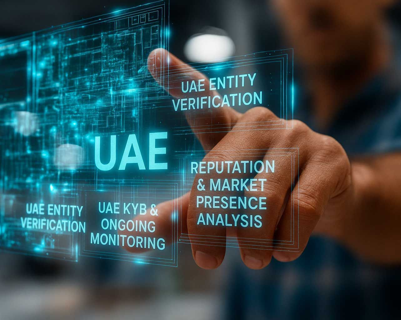 Interactive screen showing UAE verification and business intelligence checks