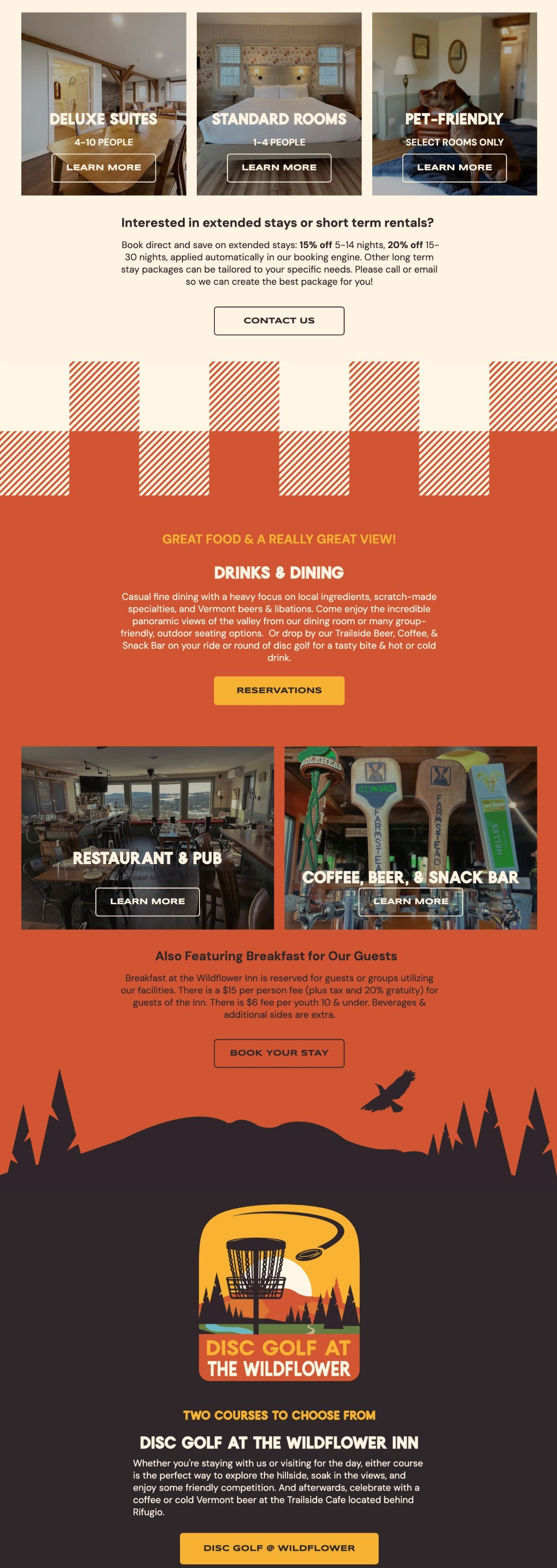 Orange event flyer with three photo panels, white text, and a yellow call-to-action button