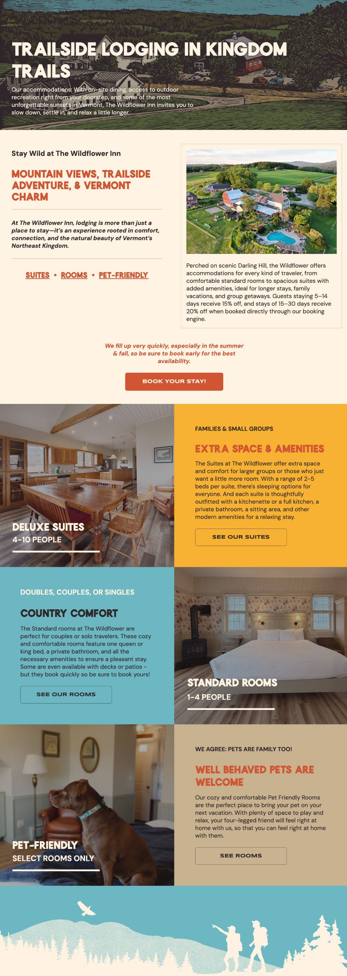 Travel guide webpage with photos, map, and colorful info panels about a scenic destination