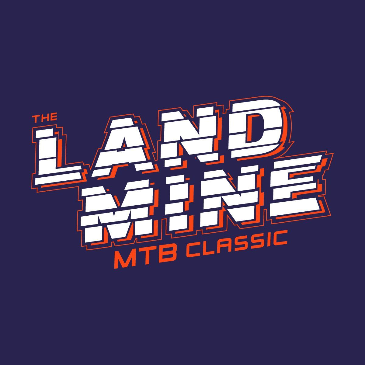 The Land Mine MTB Classic logo in white and orange on a dark purple background