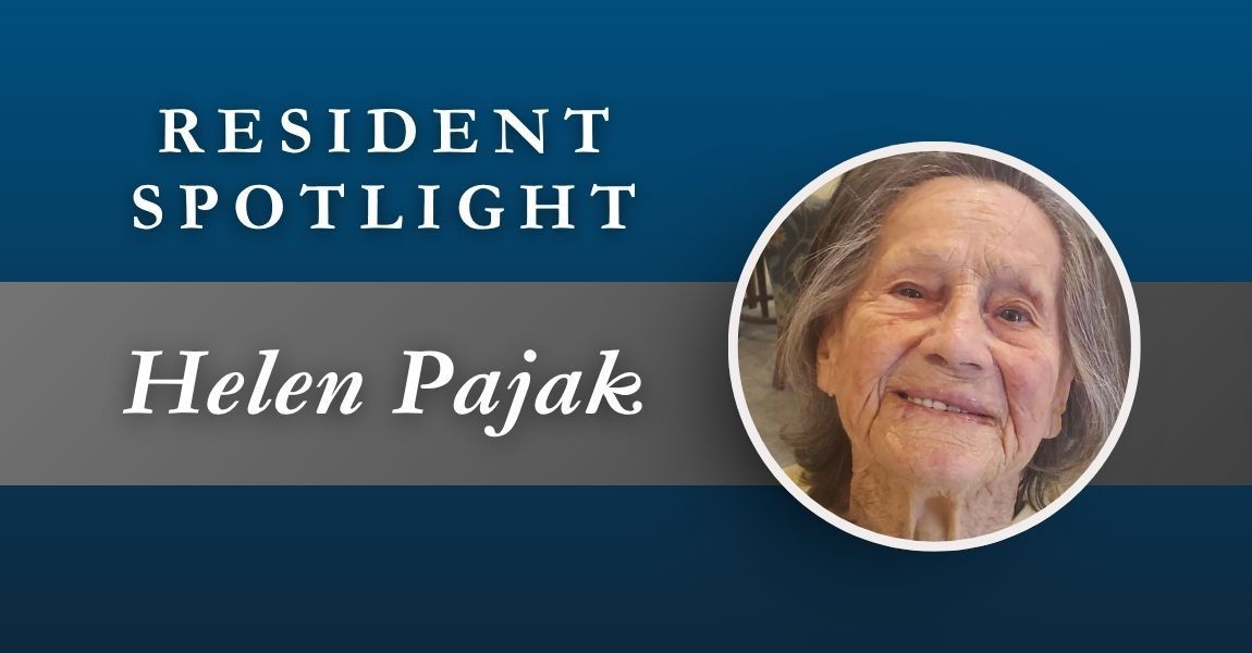 Resident Spotlight banner with the name Helen Pajak and a circular portrait on a blue background