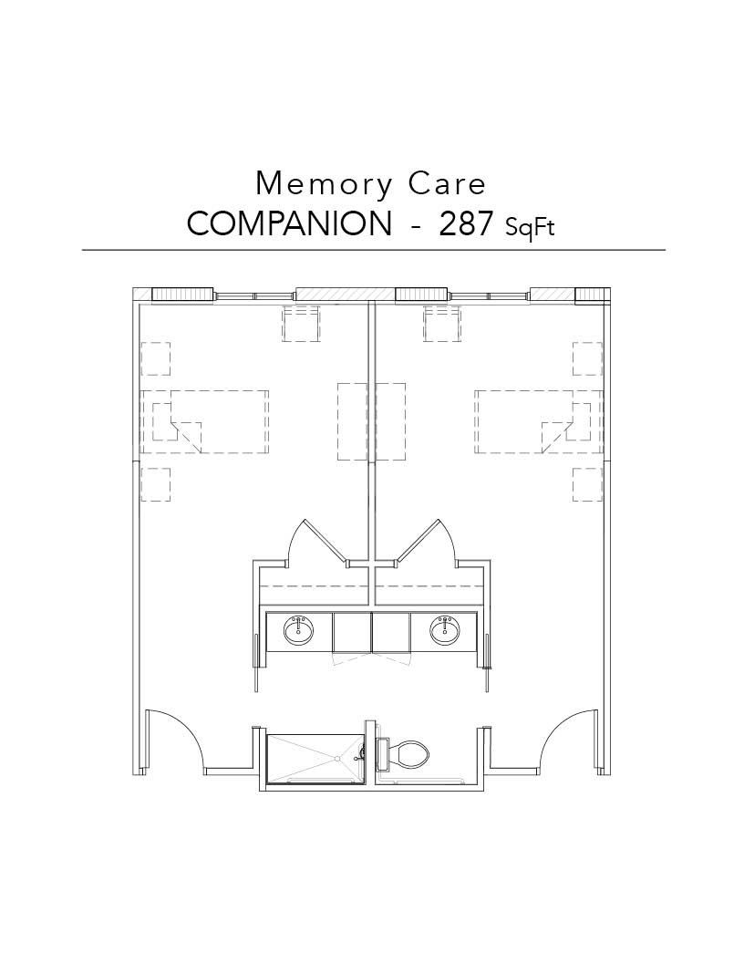 A black and white floor plan of a memory care companion.