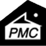 a black and white logo for a company called pmc .