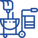 a blue line icon of a mixer on a cart .