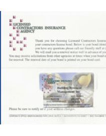 a licensed contractors insurance agency advertisement with a picture of a licensed contractors insurance card .