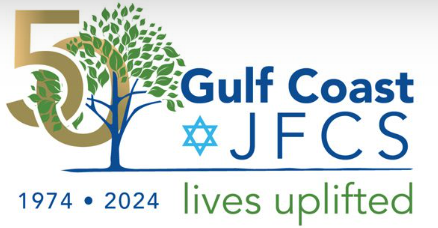 A logo for gulf coast jfcs with a tree and a star