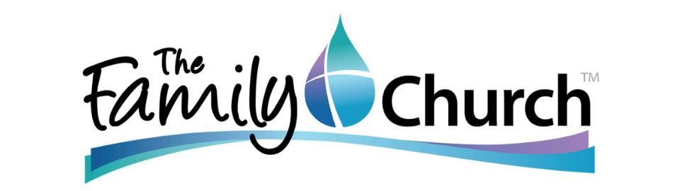 A logo for the family church with a drop of water on it.