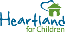A blue and green logo for heartland for children