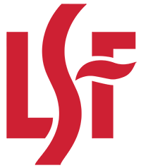 A red lsf logo on a white background