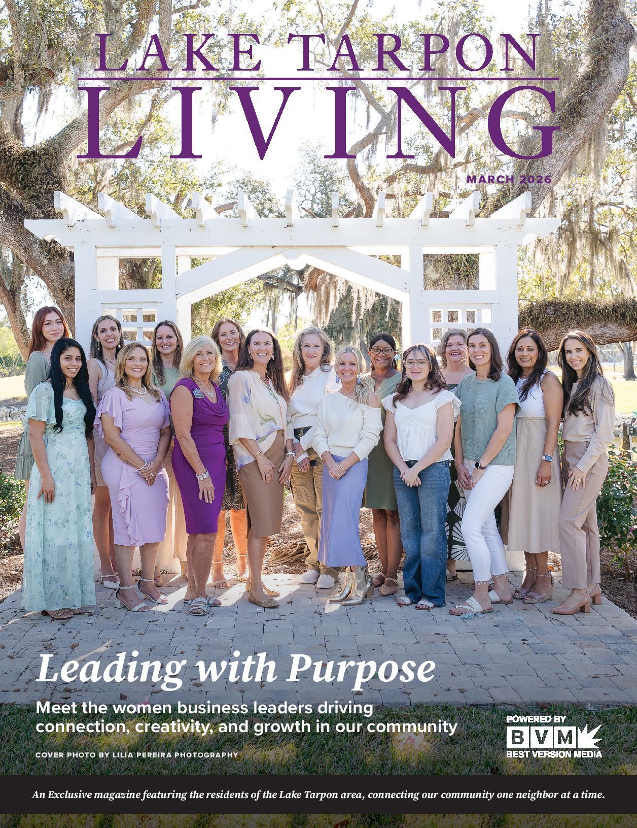 Tarpon Springs city magazine cover featuring three people, one speaking into a microphone in a street scene