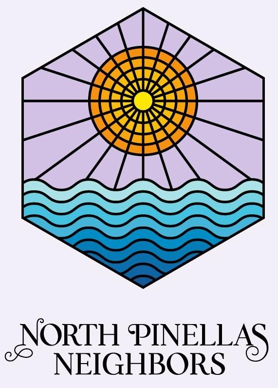 North Pinellas Neighbors logo with sun over waves in a hexagon