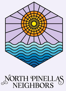 North Pinellas Neighbors logo with sun over waves in a hexagon