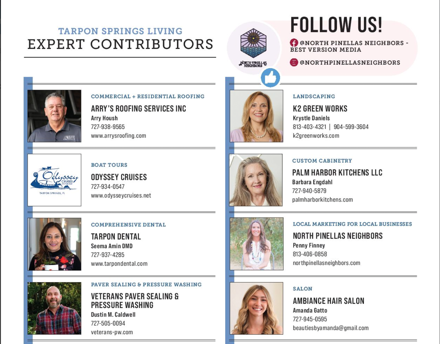 Tapton Springs Living expo contributors flyer with sponsor logos and headshots on a white background