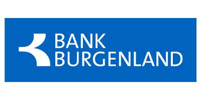 Logo der Bank Burgenland in Weiß auf blauem Hintergrund