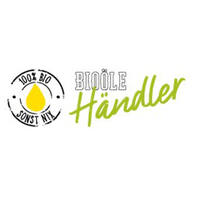 Logo mit „BIOÜLE Händler“ und einem kreisförmigen „100% Bio / Sonst nix“-Stempel in Schwarz, Gelb und Grün