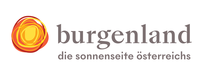 Burgenland logo with orange sun icon and gray text “burgenland” and “die sonnenseite österreichs”