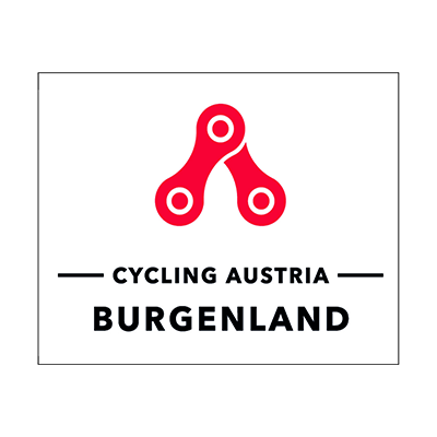 Logo von Cycling Austria Burgenland mit rotem Radfahrer-Symbol und schwarzem Text auf weißem Hintergrund