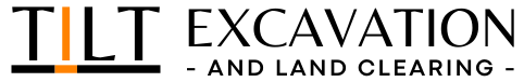 Tilt Excavation and Land Clearing logo with black and orange text on a white background