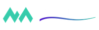 Abstract teal and purple wavy logo on a white background