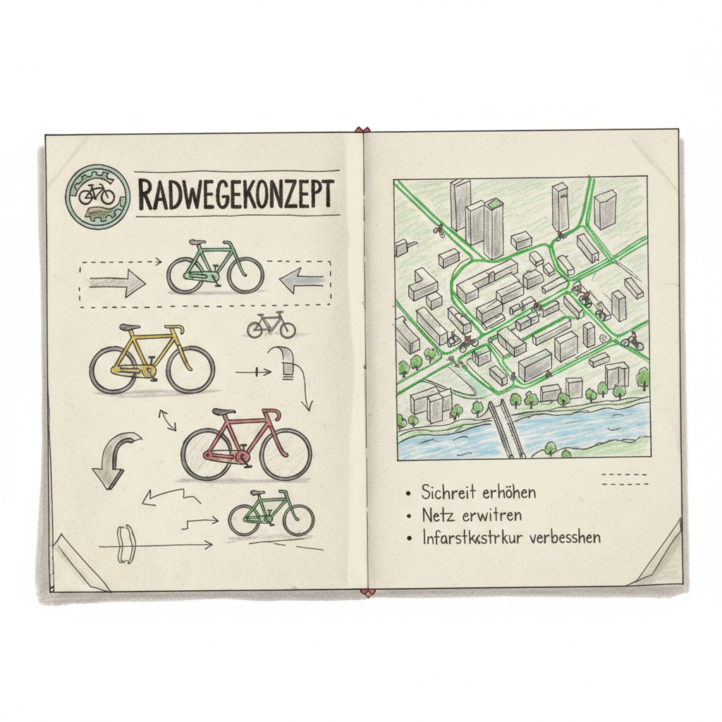 Das Bild zeigt ein Konzept mit dem Titel Radwegekonzept