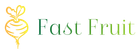 Fast Fruit logo with a yellow heart-shaped fruit icon and green text on a white background