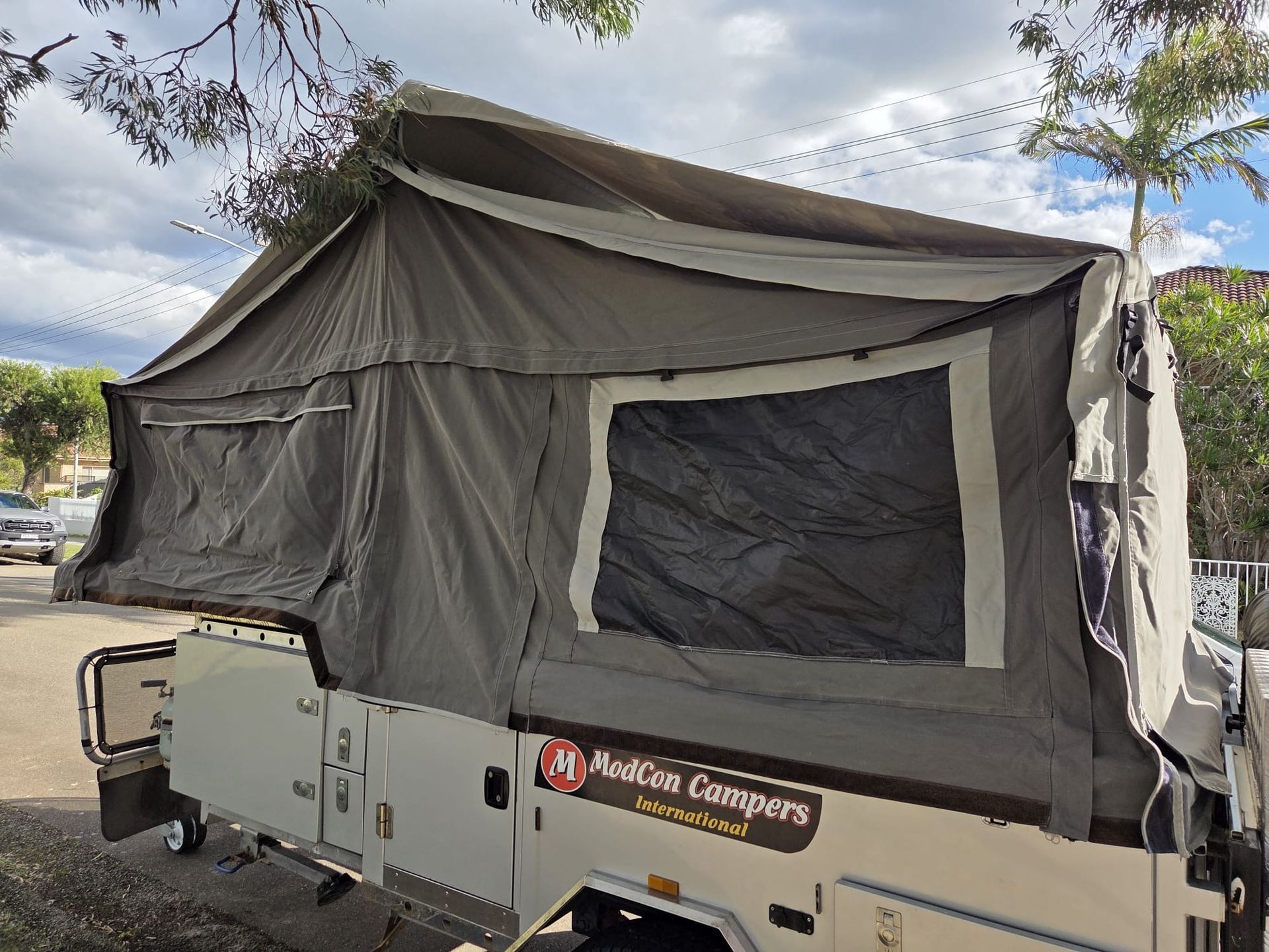 A Used Camper Trailer On Display In A Sales Yard  -  Perkins Caravans Ballina