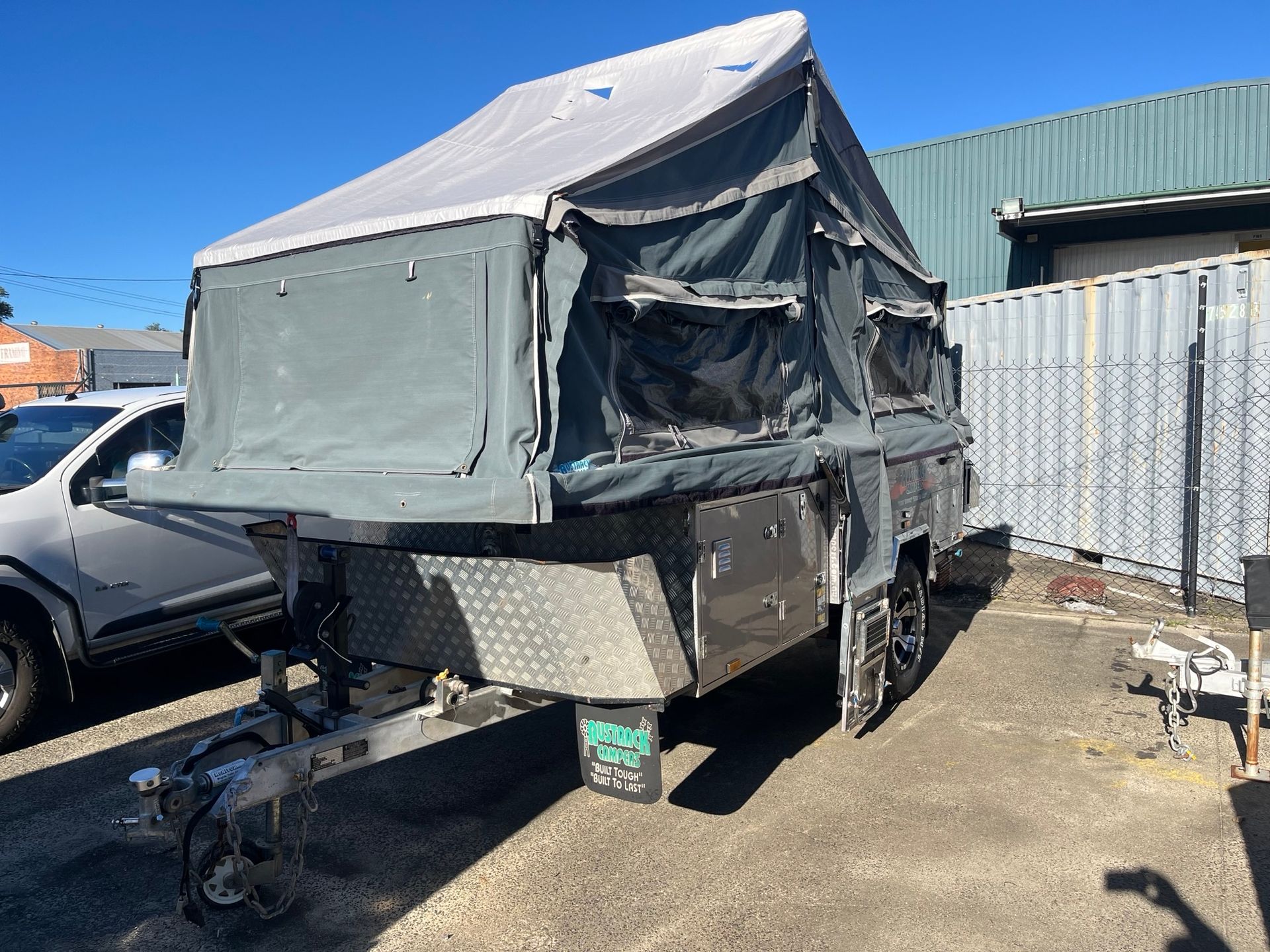 A Used Camper Trailer On Display In A Sales Yard  -  Perkins Caravans Ballina