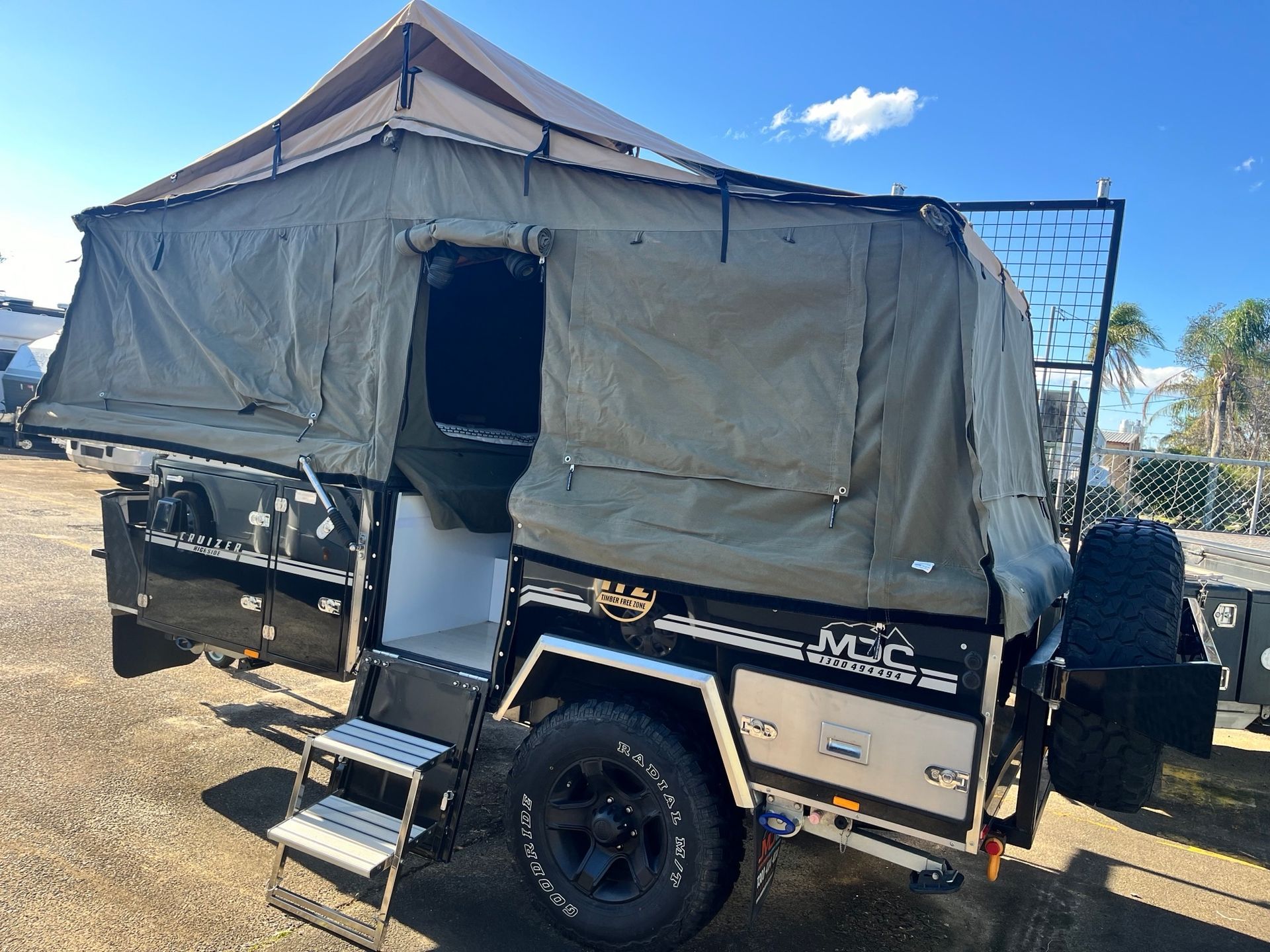 A Used Camper Trailer On Display In A Sales Yard  -  Perkins Caravans Ballina