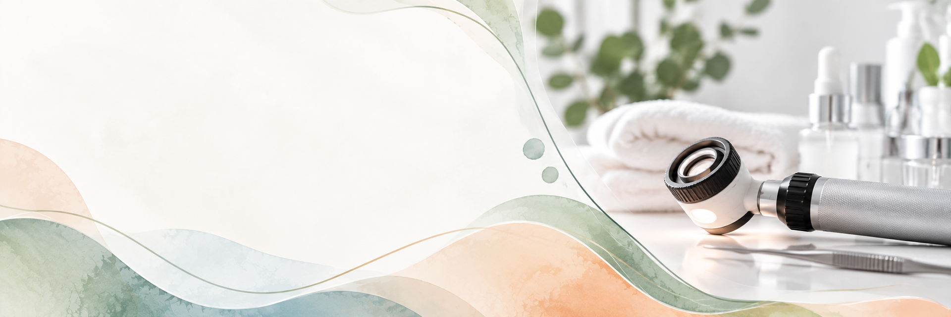 Productos para el cuidado de la piel estilo spa con toallas blancas y ondas en tonos pastel sobre un fondo limpio y luminoso.