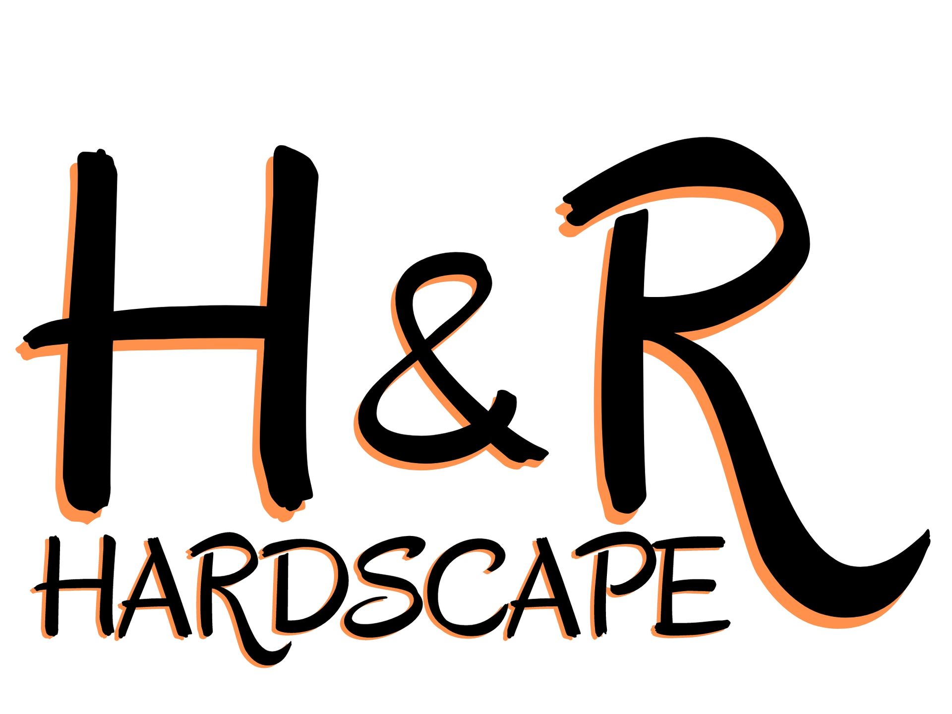 a black and orange logo for h & r hardscape