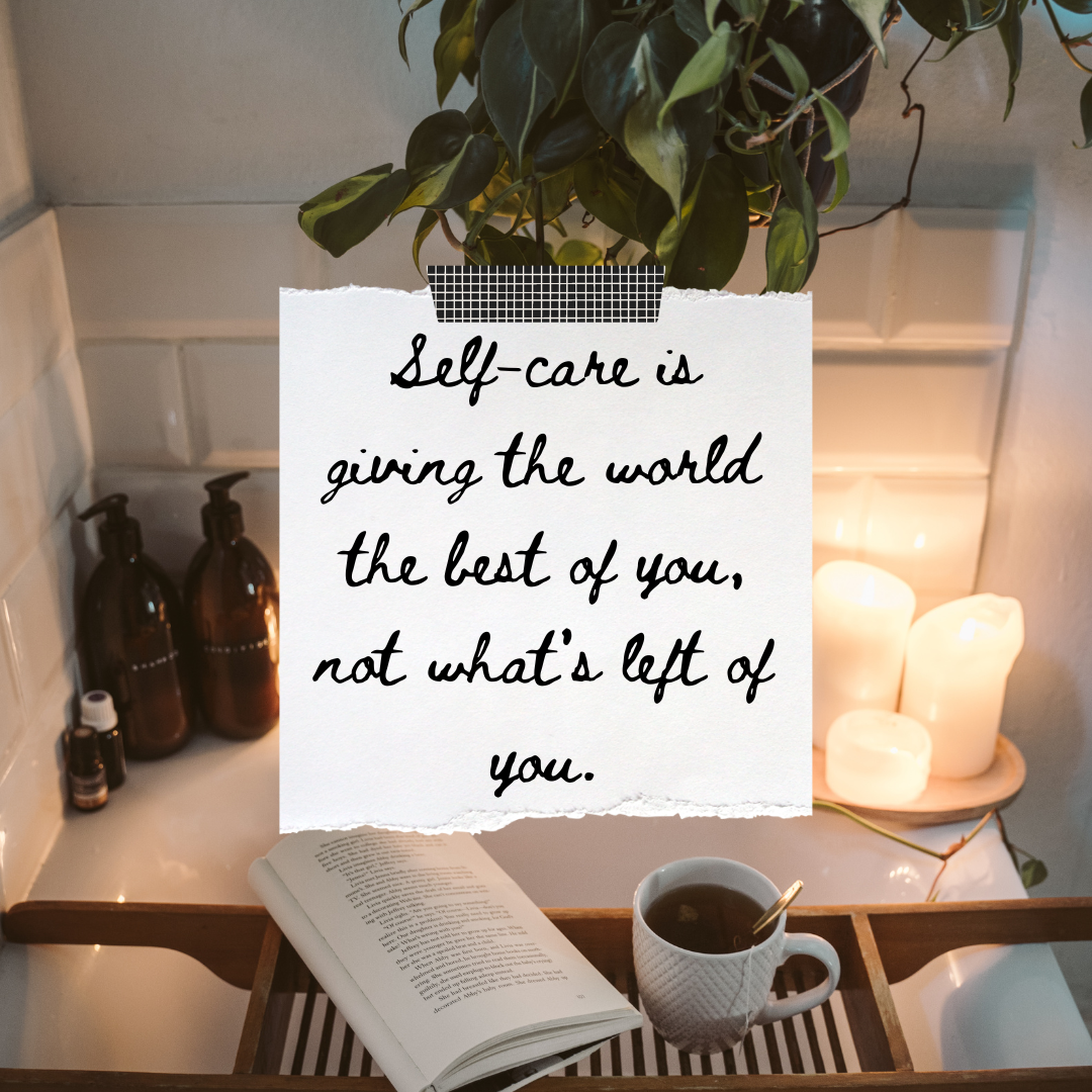 Self-care quote displayed in massage studio