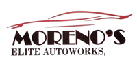 Moreno's Elite Autoworks logo with red swoosh over black text on white background