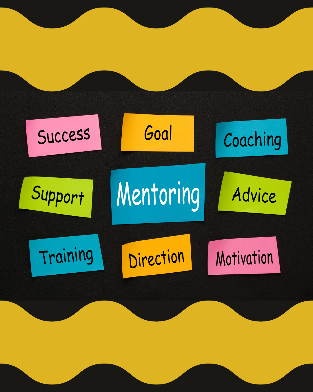 Mentoring on a blackboard with colorful sticky notes