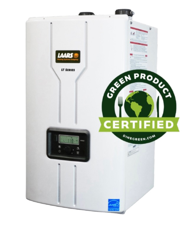 Wall-mounted white boiler with copper pipes in a small utility room.