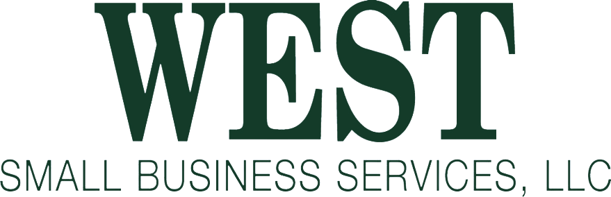 The logo for west small business services llc is green and white.