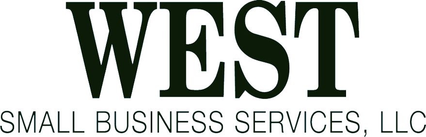 The logo for west small business services llc is black and white.