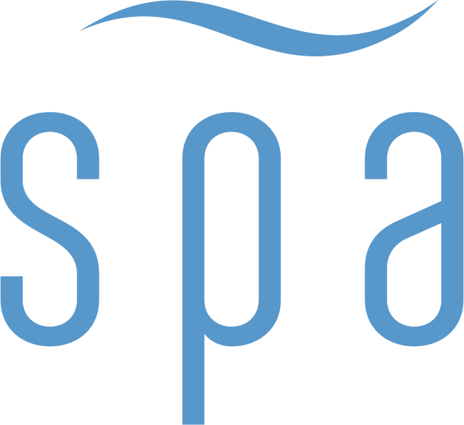 A blue spa logo on a white background