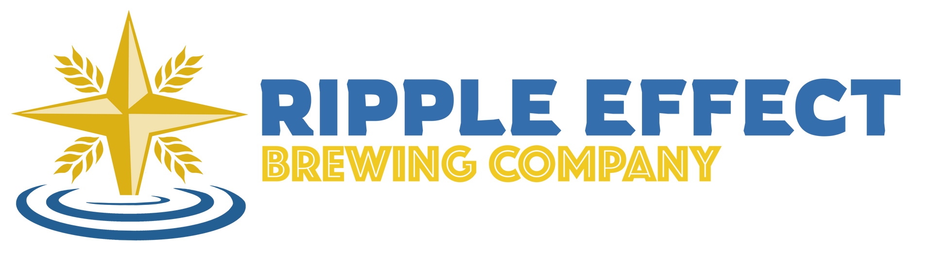 Logo of Ripple Effect Brewing Company: star, wheat, ripples, and text in blue and gold.