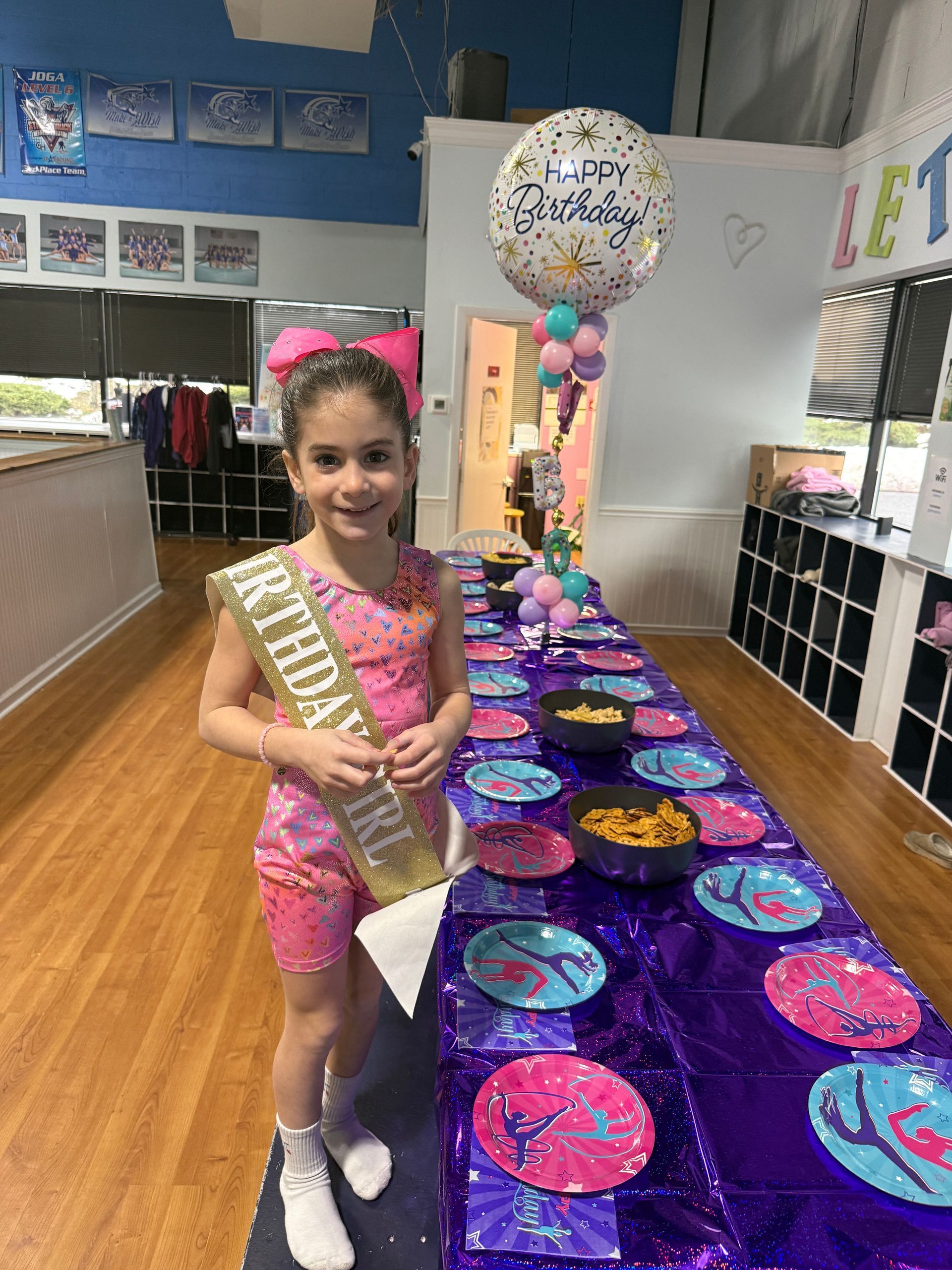 Children celebrating a gymnastics birthday party at Aerials Gymnastics in Eatontown, NJ