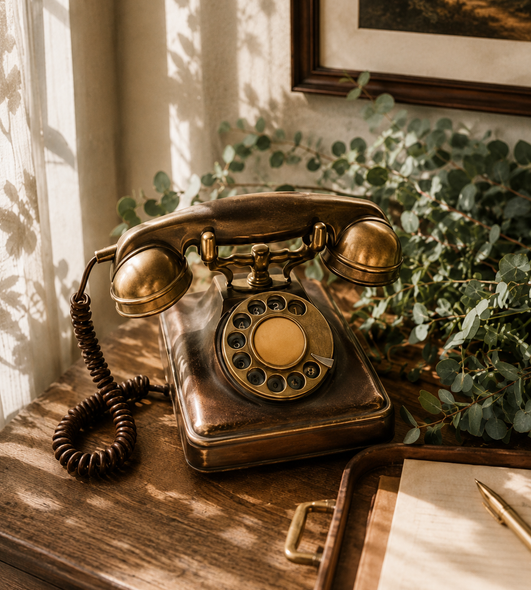 Vintage telephone in a warm professional office setting