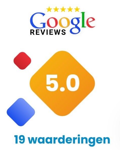 Het Google Reviews-logo met een score van 5,0 en 