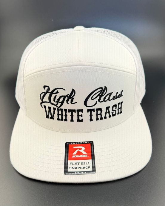 A white trucker hat with 