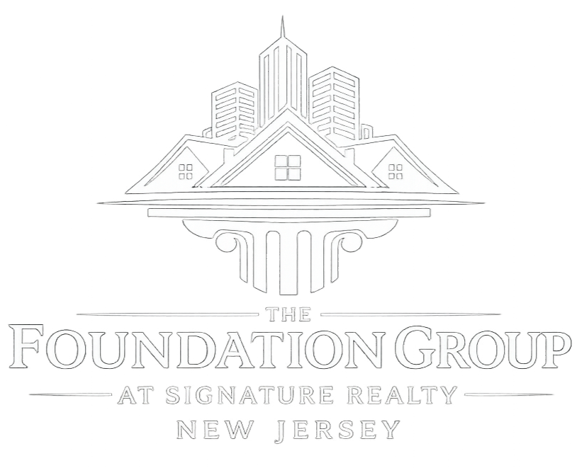 Logo for The Foundation Group at Signature Realty, New Jersey, with house and city skyline graphic