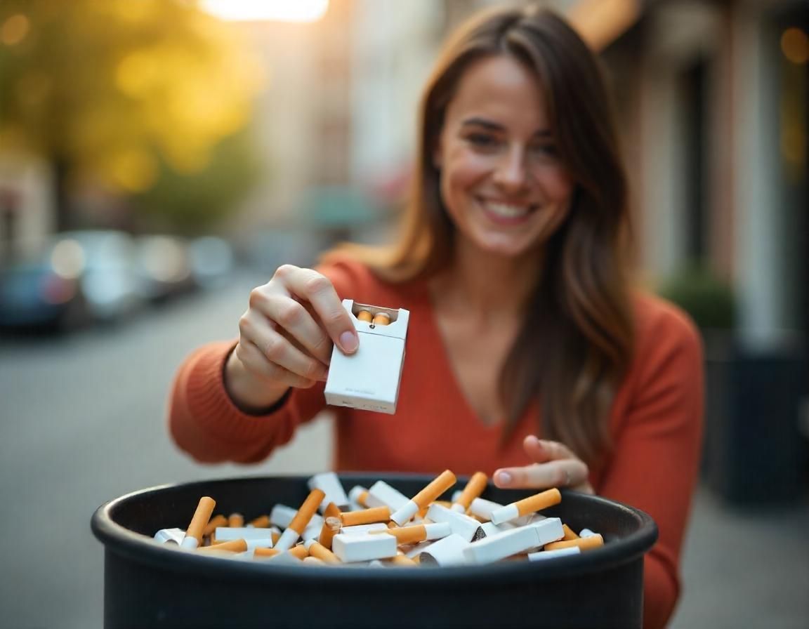 girl throwing away her unsmoked cigarettes for good !