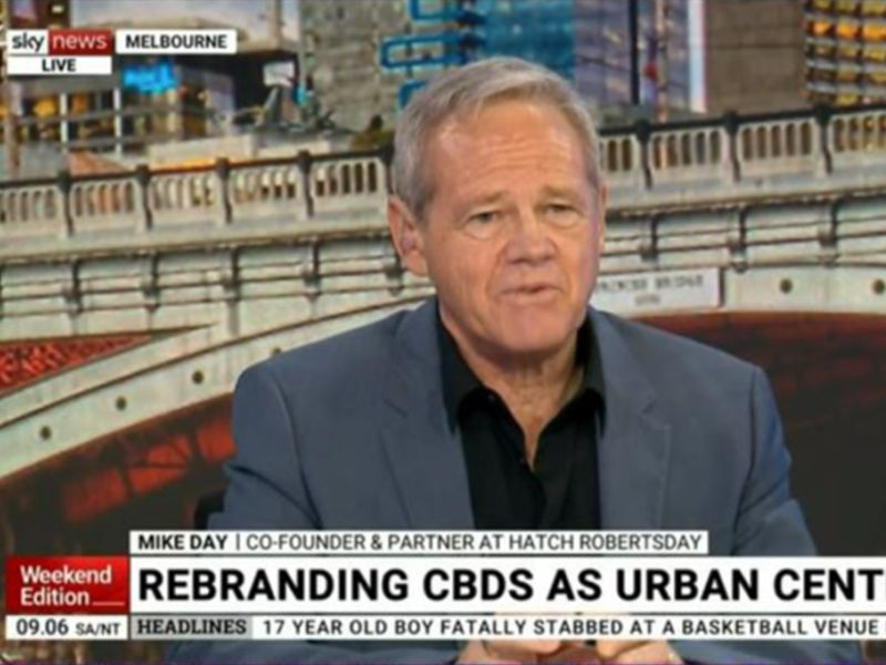 Mike Day, co-founder of Hatch RobertsDay, speaking on Sky News about rebranding CBDs.