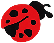 Red ladybug illustration with black spots on a white background