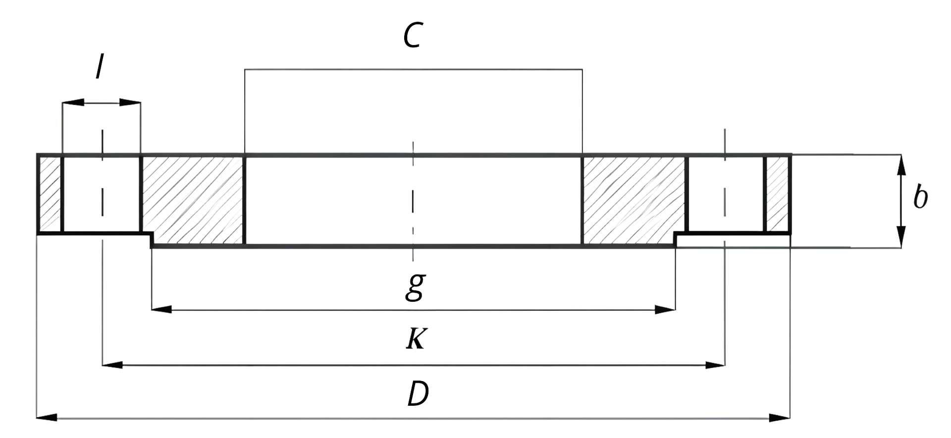 Um desenho em preto e branco de um flange com medidas em um fundo branco.