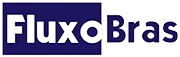 Um logotipo azul e branco para fluxobras em um fundo branco.